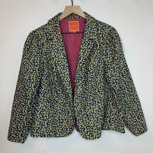 Modcloth Floral Blazer Jacket 1X Peplum Blue Casual Dainty Preppy Spring XL Cute